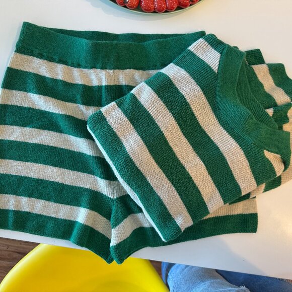 NWOT Free People Beach Malibu Surf Sweater Set in Green Bee Stripe L - Picture 2 of 3